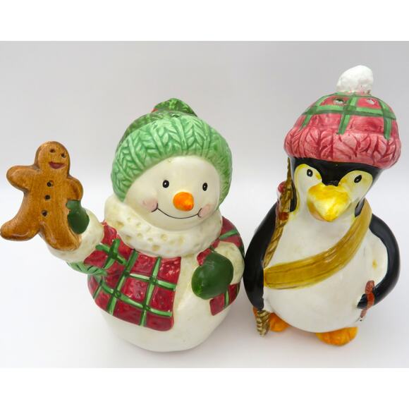 BICO Snowman & Penguin Salt & Pepper Shaker Set Ceramic Christmas Kitchen Decor - Picture 10 of 10